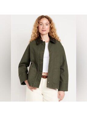 Old Navy Women's Corduroy Collar Canvas Barn Jacket Green Size XS NWT